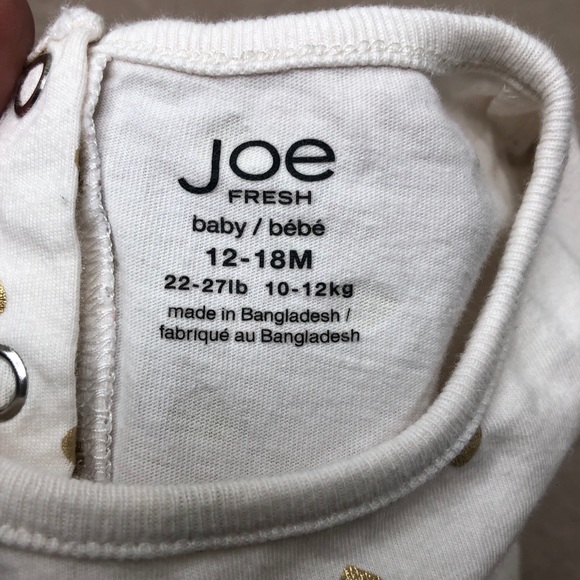 Joe Fresh Baby 12-18 months onesie w gold hearts - Picture 3 of 4